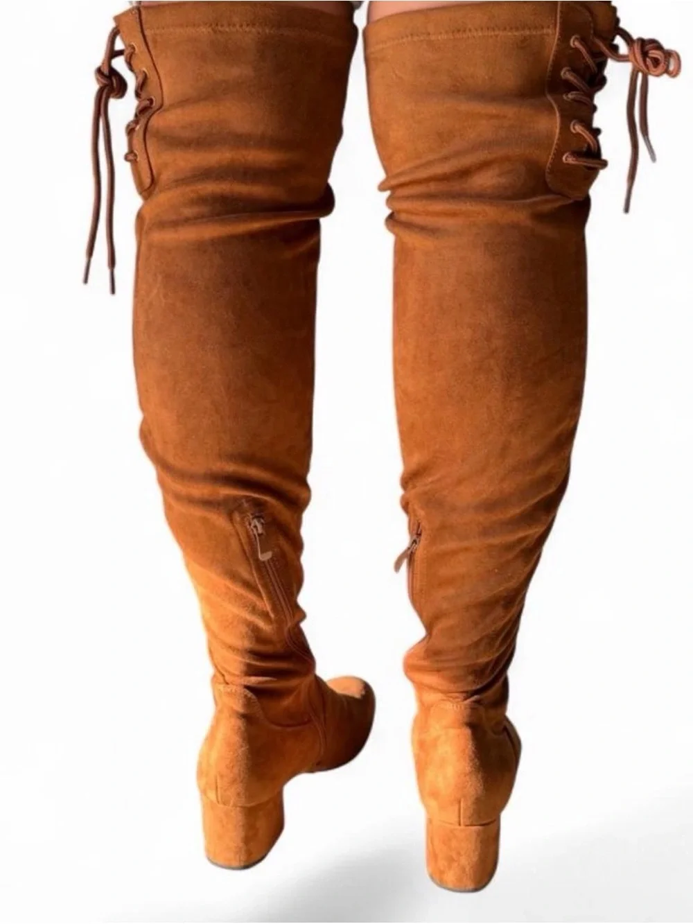 Dream Pairs Women's Over-the-Knee Suede Boots in Cognac Brown